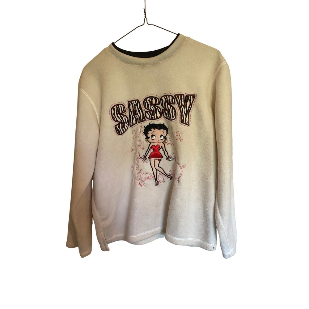 Betty Boop Sweater Womens Medium Spell Out AOP Pull Over Streetwear Lifestyle